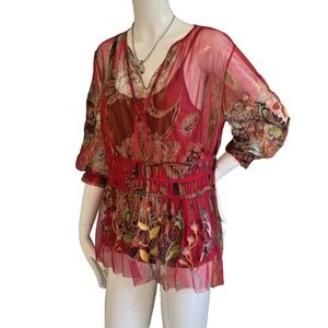 🏷️ Johnny Was Feather Lark Mesh Blouse with matching camisole /slip Size small